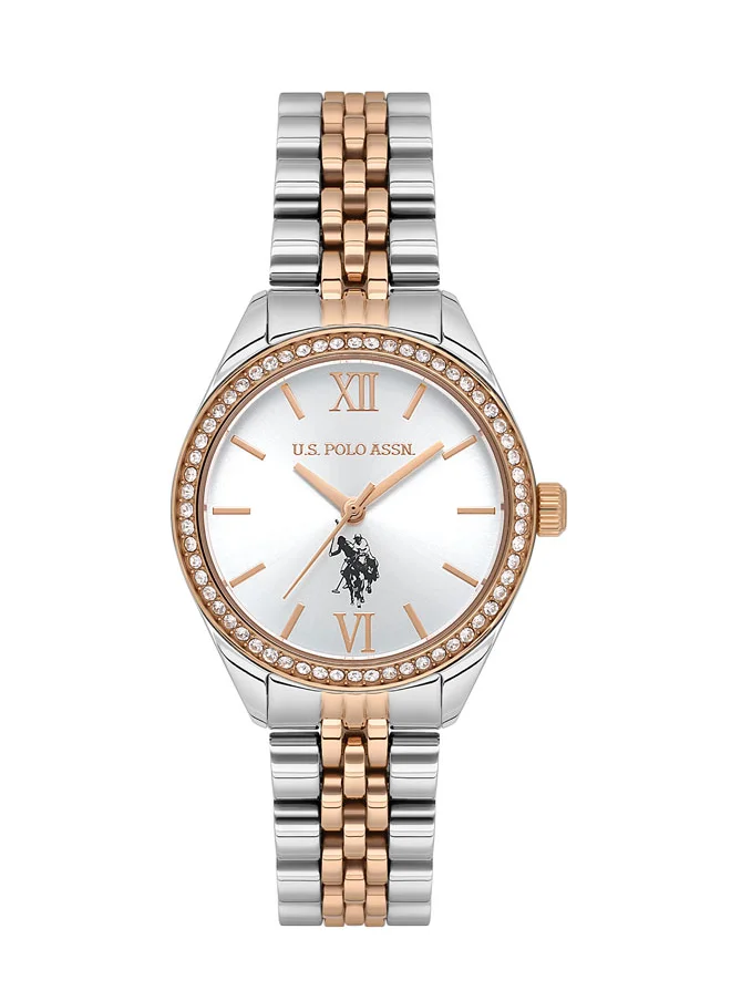 U.S. Polo Assn. U.S. Polo Assn. Stile Ladies' 30mm Watch with Silver Dial & Diamond-Adorned Bezel on Two-Tone Stainless Steel Band - USPA2085-06, Elegant Timepiece for Fashion-Forward Women