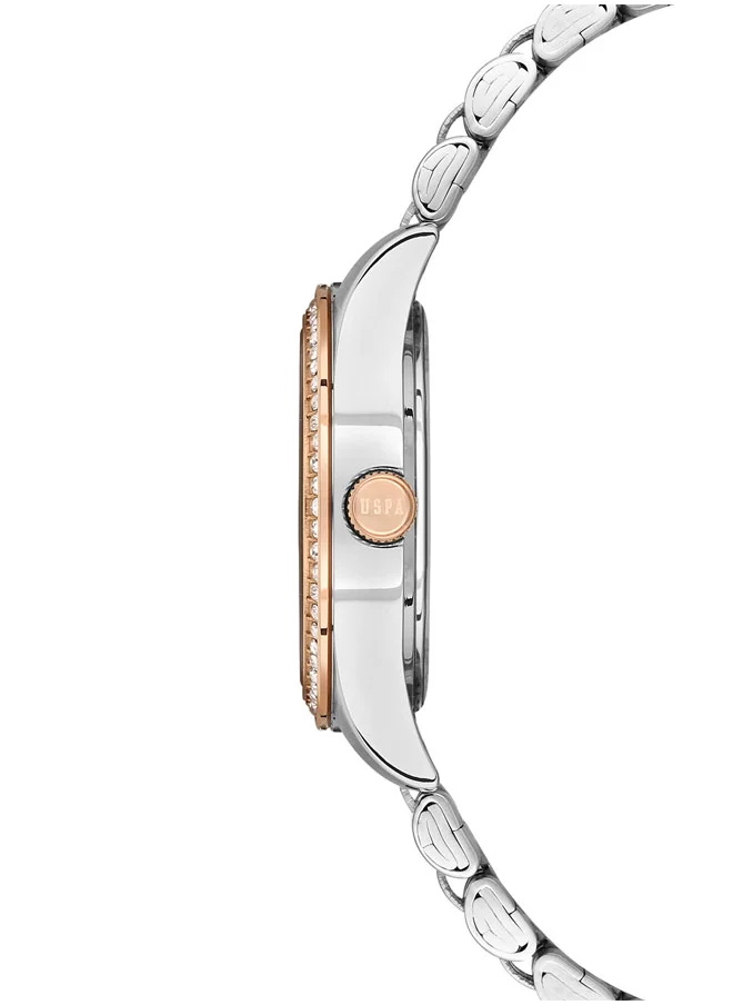 U.S. Polo Assn. U.S. Polo Assn. Stile Ladies' 30mm Watch with Silver Dial & Diamond-Adorned Bezel on Two-Tone Stainless Steel Band - USPA2085-06, Elegant Timepiece for Fashion-Forward Women