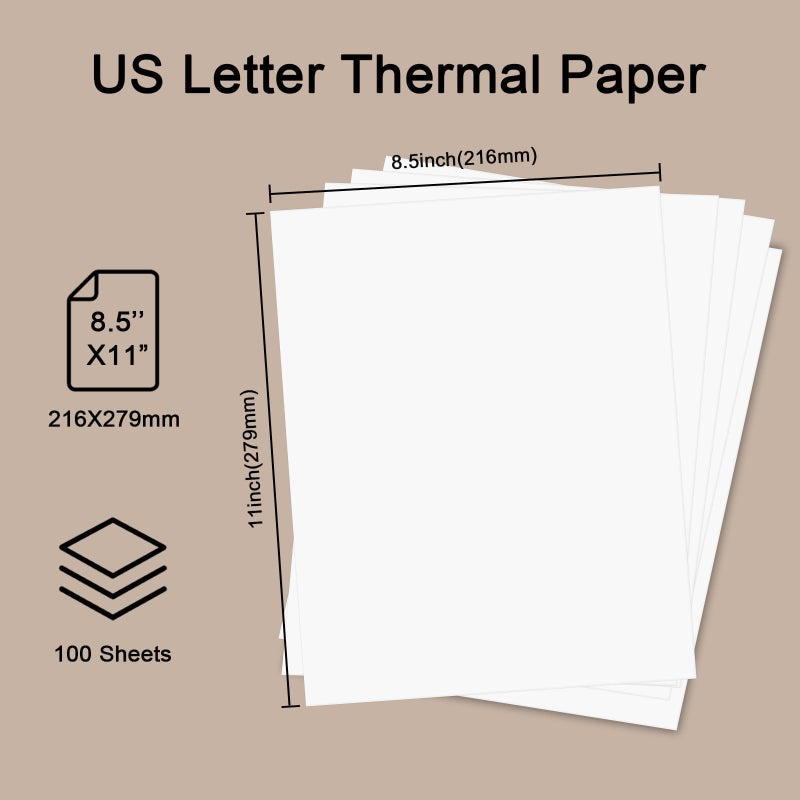 Bagvhandbagro 100 Sheets Thermal Printer Paper, 8.5''Ã—11'' US Letter Size, Advanced Printing Paper, Thermal Paper Compatible with Brother Letter Portable Printer, Printer Paper for M08F-Letter, M832, M834, MT800 - Image 3