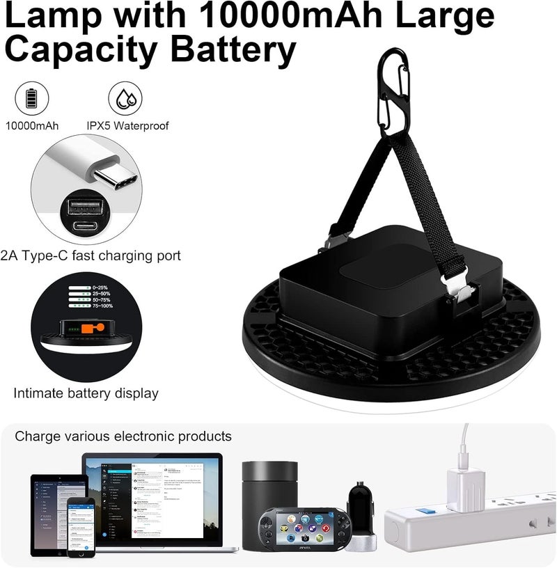 iodoo مصباح LED قابل لإعادة الشحن، بنك طاقة 12000 مللي أمبير في الساعة، مصباح تخييم USB بقوة 2500 لومن مع مغناطيس ومنفذ صامولة 1/4 بوصة، للخيمة والتخييم والإعصار والمشي لمسافات طويلة والطوارئ والأعطال - Image 3