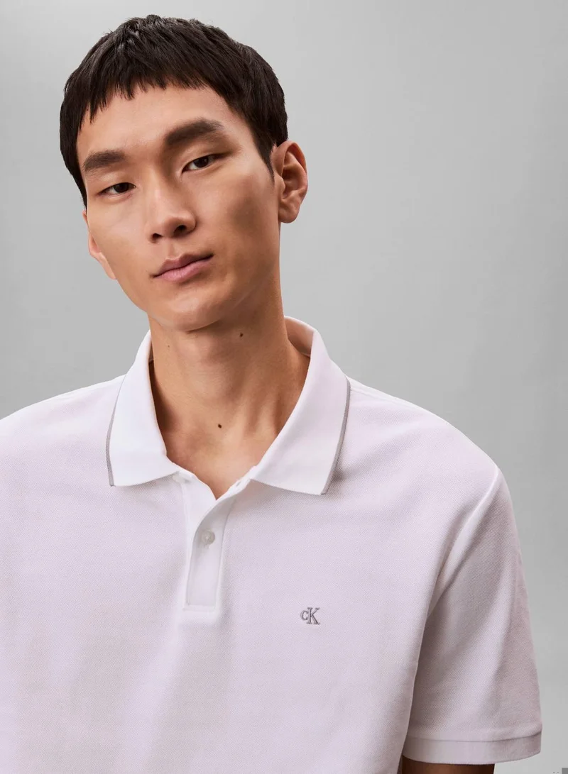 CALVIN KLEIN Bright White Piqué Tipping Polo Shirt for Men | Best Price UAE
