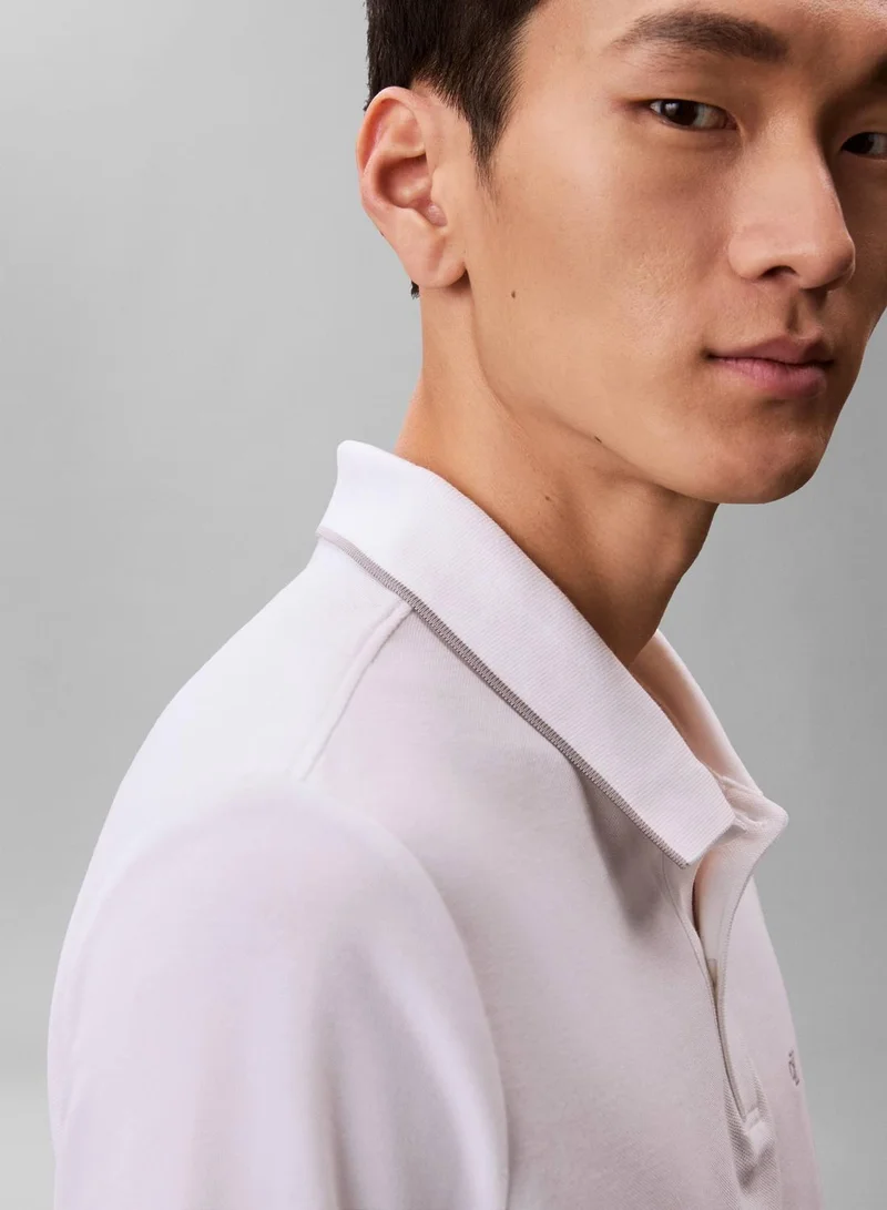 CALVIN KLEIN Bright White Piqué Tipping Polo Shirt for Men | Best Price UAE