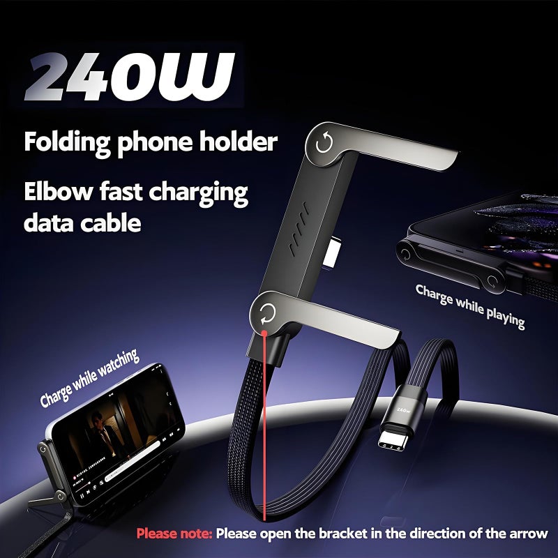 Yaslayp Invisible Holder Charger Cable with Stand,Type-C to Type-C,240W PD Fast Charging Cable with 360Â° Adjustable Metal Stand,2 in 1 Invisible Holder Charger Cable with Stand for Desk, Gaming (1PC) - Image 2