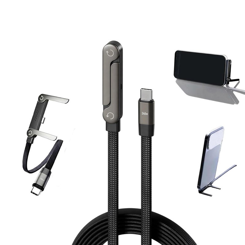 Yaslayp Invisible Holder Charger Cable with Stand,Type-C to Type-C,240W PD Fast Charging Cable with 360Â° Adjustable Metal Stand,2 in 1 Invisible Holder Charger Cable with Stand for Desk, Gaming (1PC) - Image 1