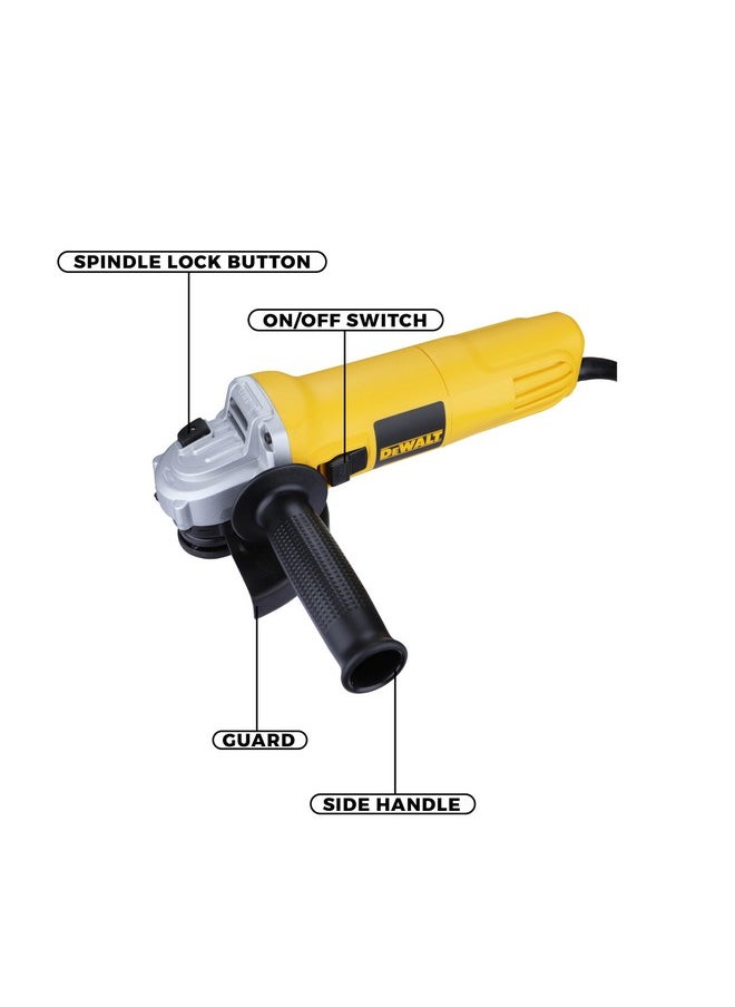 DEWALT - DEWALT DWE4115, 950W, 5'' (100mm) Heavy Duty Angle Grinder Engineered For Heavy Duty Applications with Spindle Lock and Slide switch, 2 Year Warranty (SIDE HANDLE INCLUDED) - Image 1
