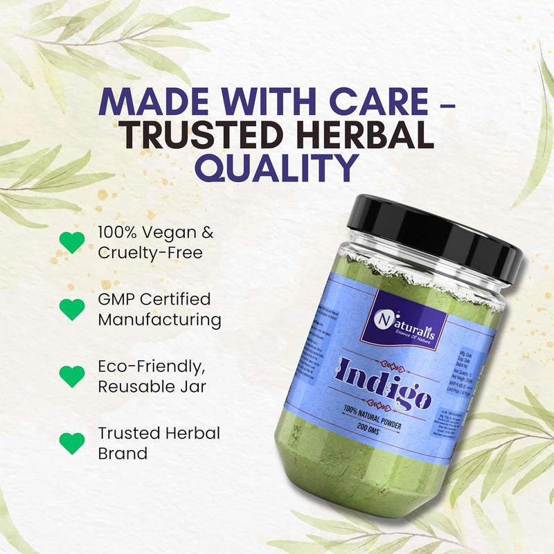 Naturalis مسحوق النيلي الطبيعي للشعر الأسود  مسحوق النيلي 200 جرام  تلوين الشعر الطبيعي  بدون ألوان مضافة  لون شعر نباتي  نابض بالحياة  مغذي - Image 4