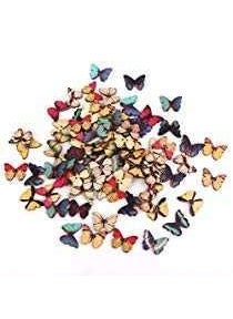 E Shopping E Shopping® Butterfly Shape Wooden Buttons 50pc Different Colors and Designs for Craft and School Projects Decoration  - Image 1