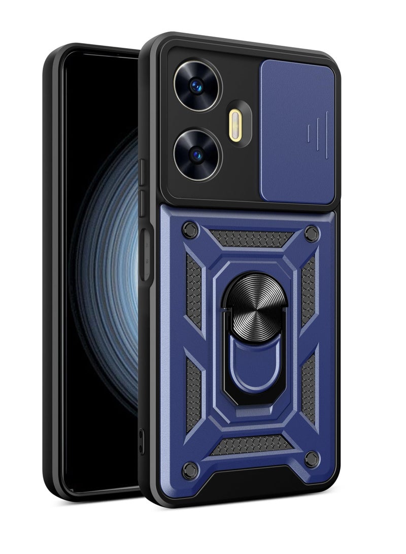 جراب حمايه ويندو مقاوم للصدمات وحمايه للكاميرا مزود بدبله معدنيه متوافق مع Realme C55 4G (ازرق)