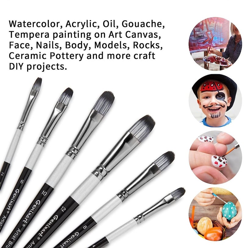 Levin THE NEXT LEVEL IN OFFICE STATIONERY Levin 6 Pcs Artist Paintbrushes for Acrylic Oil Watercolor Gouache Painting, Premium Nylon Hair Art Paint Brush for Beginners and Professionals (Filbert) - Image 2