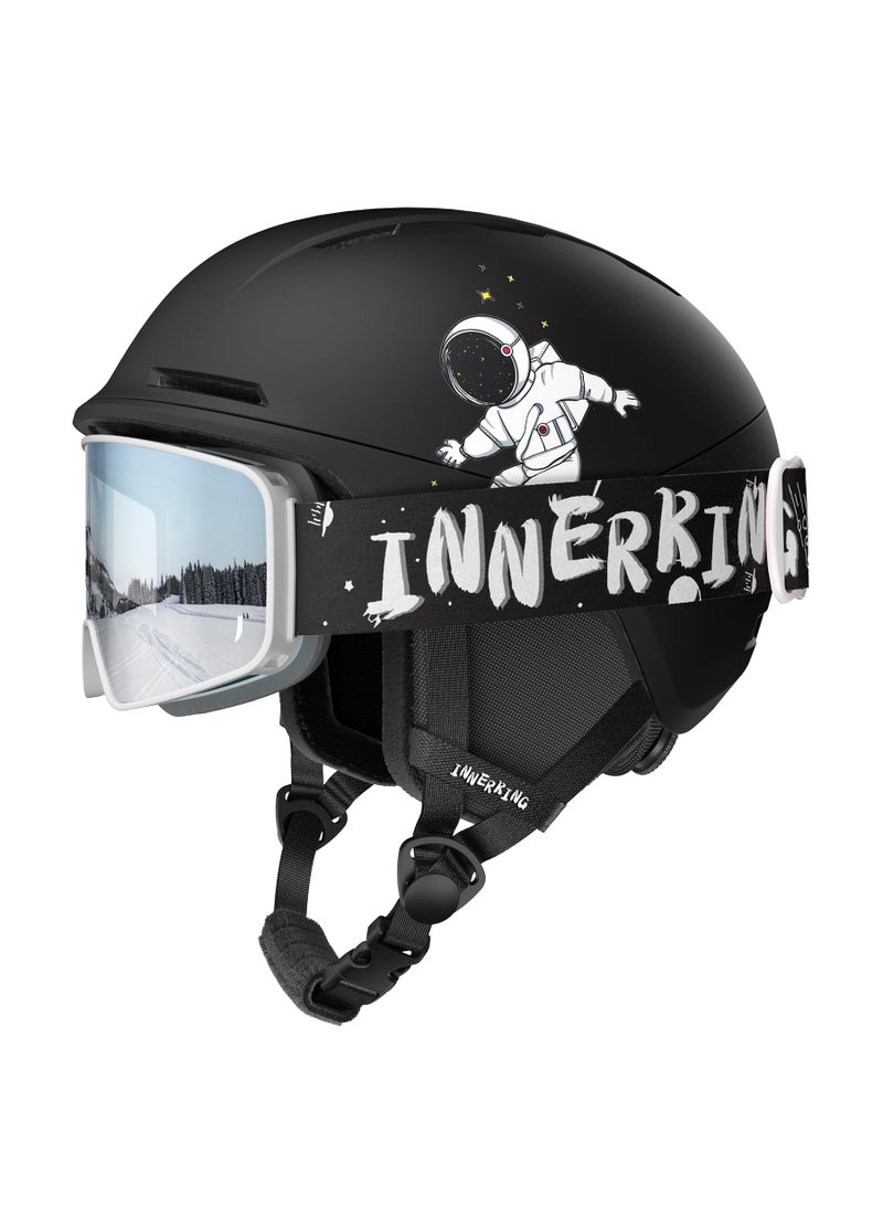 InnerKing Kids Ski Helmet and Goggles, Lightweight Boys Ski Helmet, Reinforced PC Shell & Shock-Absorbing EPS Foam & Soft Lining, Girls Snowboard Helmet 10 Vents, Snow Sport Helmets for Teens - Black - Image 1