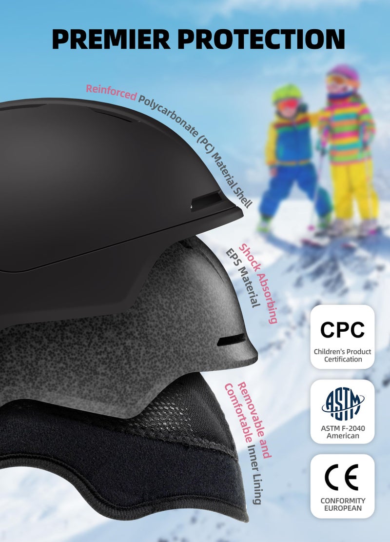 InnerKing Kids Ski Helmet and Goggles, Lightweight Boys Ski Helmet, Reinforced PC Shell & Shock-Absorbing EPS Foam & Soft Lining, Girls Snowboard Helmet 10 Vents, Snow Sport Helmets for Teens - Black - Image 2