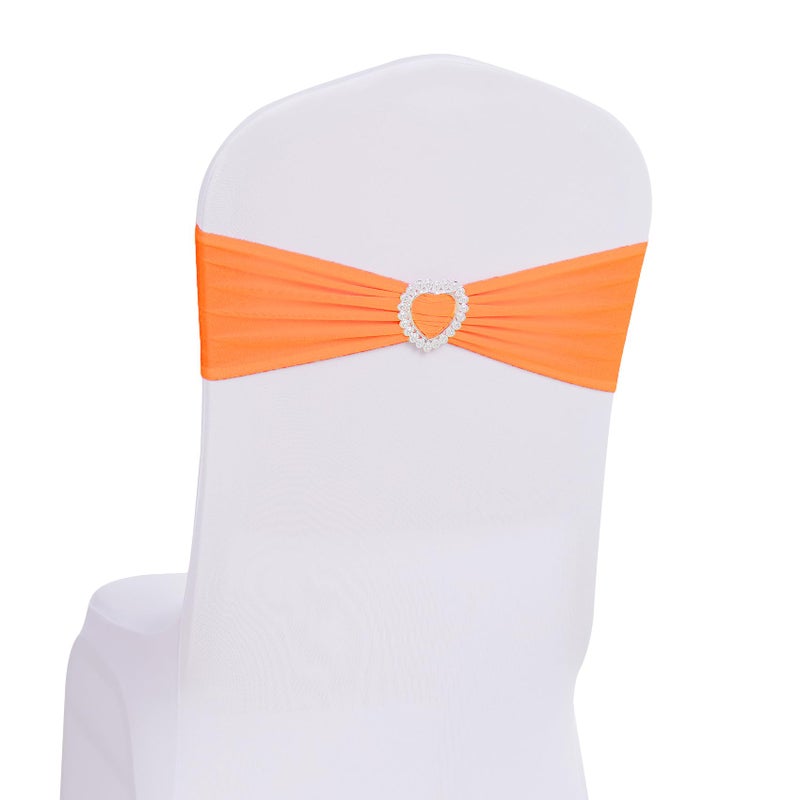 Howhic Pack of 120 Spandex Chair Sashes Bows Stretch Chair Cover Band with Buckle Slider Universal Elastic Chair Ties for Wedding Banquet Party Event Decoration (Orange) - Image 1