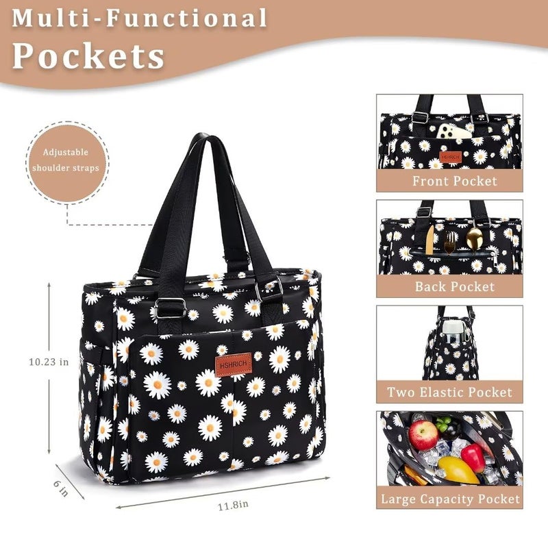 HSHRICH Large Floral Insulated Handbag for Women Work, 12L Leakproof Lunch Cooler Tote with Storage Pocket, Reusable for Picnic Hiking - Image 2