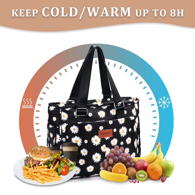 HSHRICH Large Floral Insulated Handbag for Women Work, 12L Leakproof Lunch Cooler Tote with Storage Pocket, Reusable for Picnic Hiking - Image 4