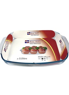 Homemaker Turkish-Designed Premium Curve Rectangular Deep Glass Baking Dish – 5L Capacity, 44x28.1cm, 6.5cm Height – Elegant Clear Finish, Oven & Dishwasher Safe  - Image 3