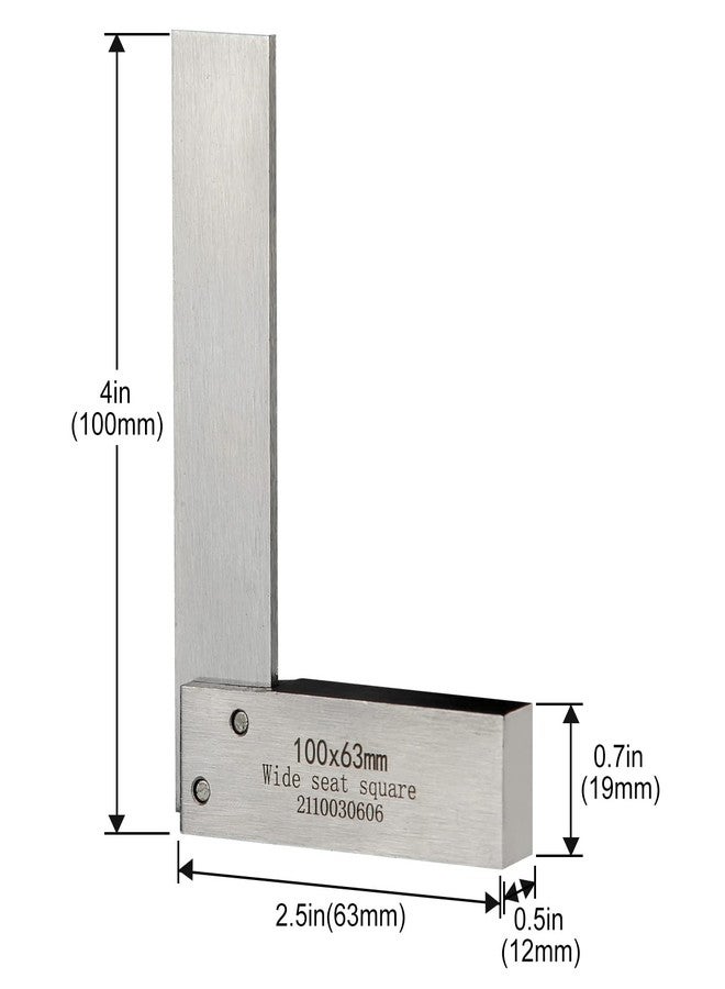 Boomgood Machinist Square Precision Engineer Wide Seat Square 90 Right Angle Ground Hardened Steel Angle Ruler 4 x 2.5 Inch - Image 3