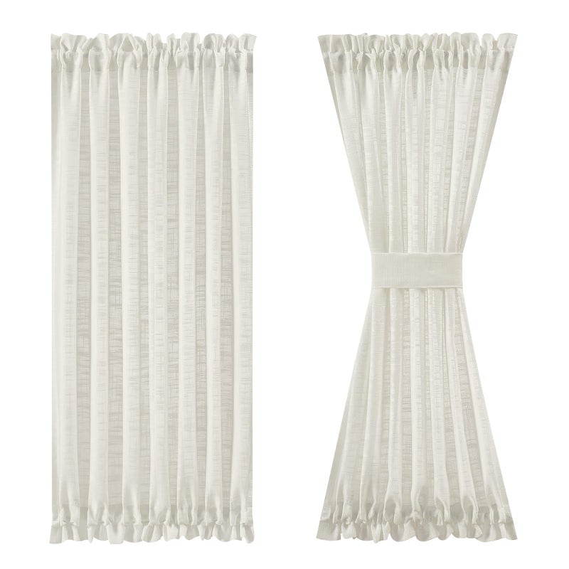FMFUNCTEX Linen Semi Sheer French Door Panels 72 Inches Long Natural Beige French Door Curtains for Front Glass Door Back Doors Entry Door Front Door 1 Panel