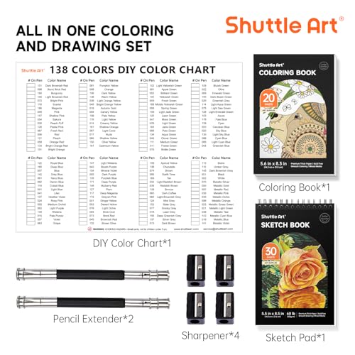 Shuttle Art 138 Colors Professional Colored Pencils, Soft Core Coloring Pencils Set with 1 Coloring Book,1 Sketch Pad, 4 Sharpener, 2 Pencil Extender, Perfect for Artists Kids Adults, Drawing - Image 5