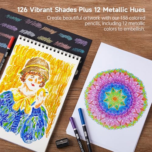 Shuttle Art 138 Colors Professional Colored Pencils, Soft Core Coloring Pencils Set with 1 Coloring Book,1 Sketch Pad, 4 Sharpener, 2 Pencil Extender, Perfect for Artists Kids Adults, Drawing - Image 4