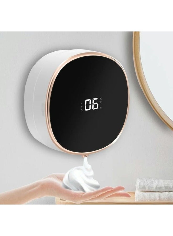 KITCHENOO Automatic Soap Dispenser Foam Bathroom: Wall Mount Rechargeable Touchless Adjustable Auto Smart Electric Plastic White Foaming Soap Dispenser with Clock - Kitchen - Hand Dish Lotion Couple Kids - Image 1