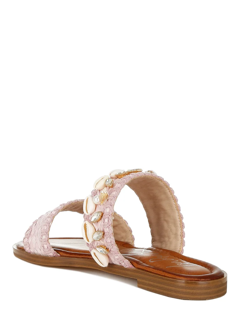 London Rag Shell & Diamante Slip On Sandals in pink
