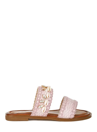 London Rag Shell & Diamante Slip On Sandals in pink