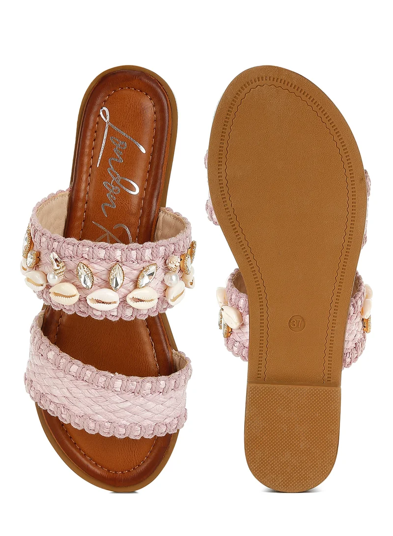 London Rag Shell & Diamante Slip On Sandals in pink