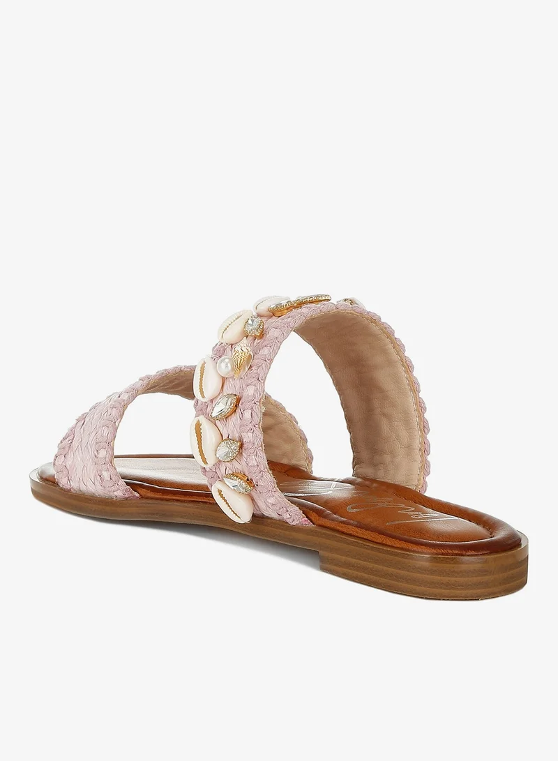 London Rag Pink Shell & Diamante Slip On Sandals in pink for Women | Best Price UAE