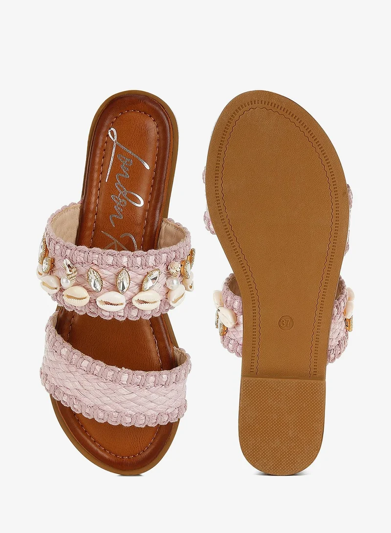 London Rag Pink Shell & Diamante Slip On Sandals in pink for Women | Best Price UAE