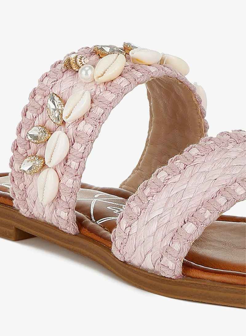London Rag Pink Shell & Diamante Slip On Sandals in pink for Women | Best Price UAE