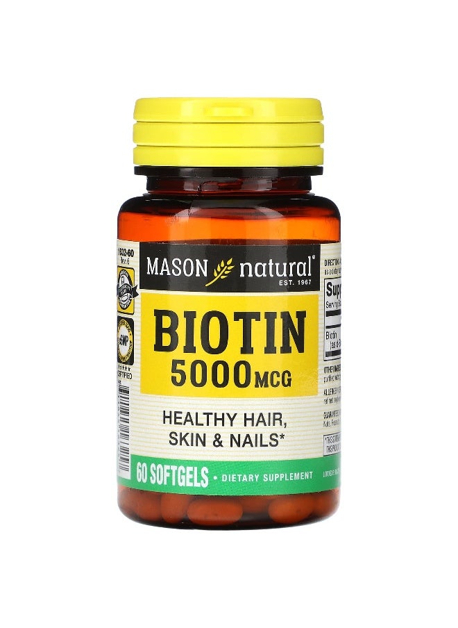 Mason Natural Mason Natural, Biotin, 5,000 mcg, 60 Softgels  - Image 1
