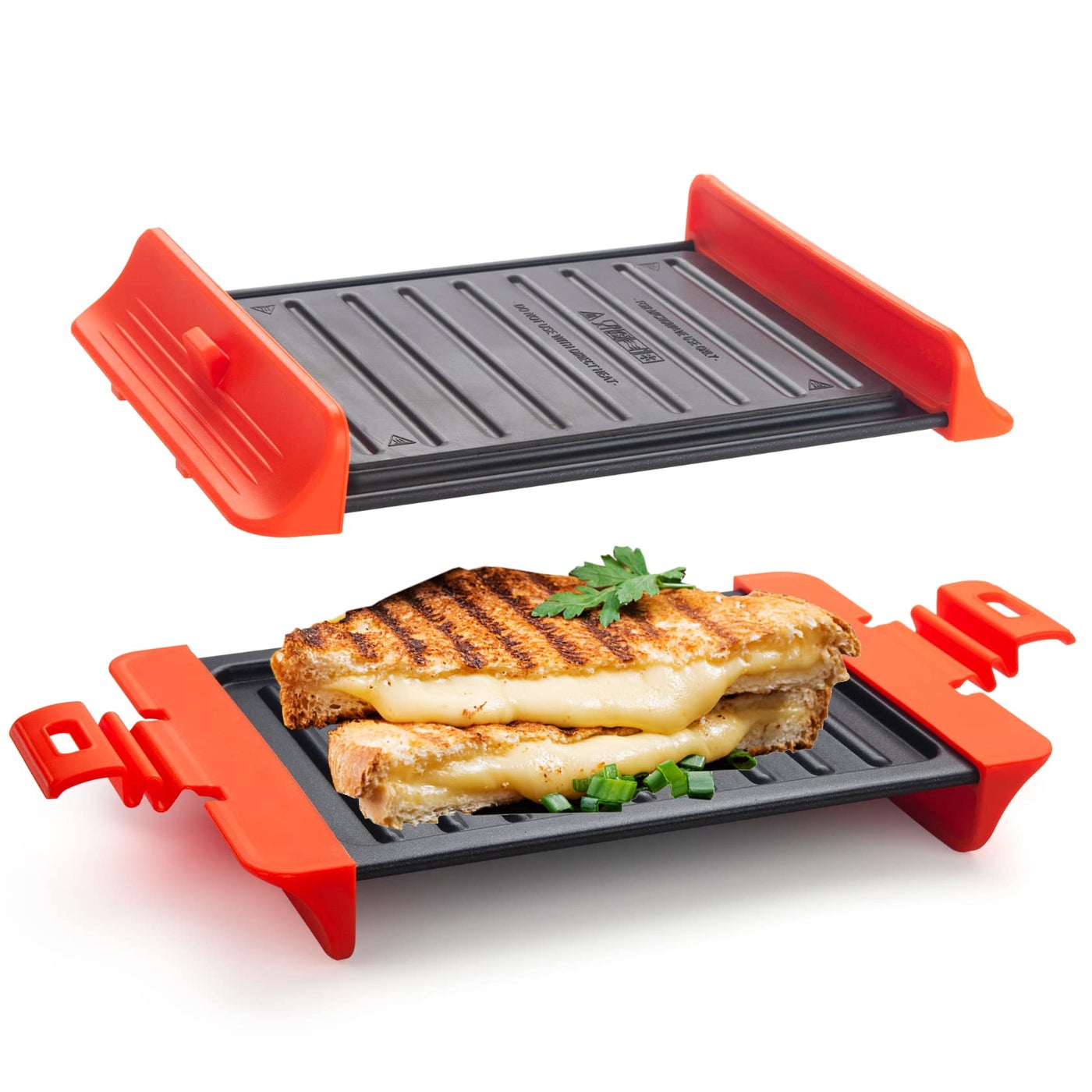 Maconee Microwave Sandwich maker Microwave Grill Cheese Maker Microwave Crisper Toaster Cookware Panini Press Cooking Fast and Dishwasher Safe Orange