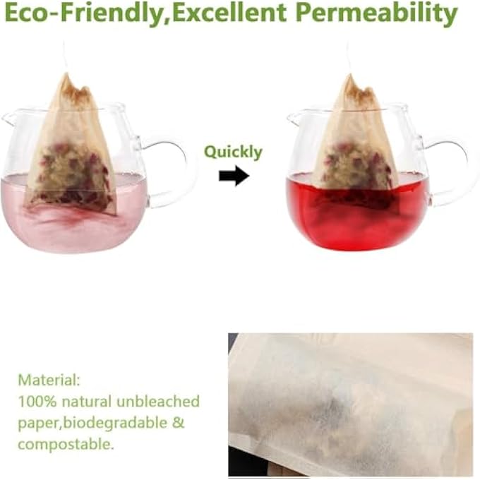 تخيل 100 كيس شاي للاستخدام مرة واحدة لأوراق الشاي السائبة، أكياس شاي فارغة للشاي السائب، 100 كيس فلتر شاي غير مبيض مصنوع من لب الخشب الطبيعي، مادة ورقية، برباط 7 * 9 سم - Image 3