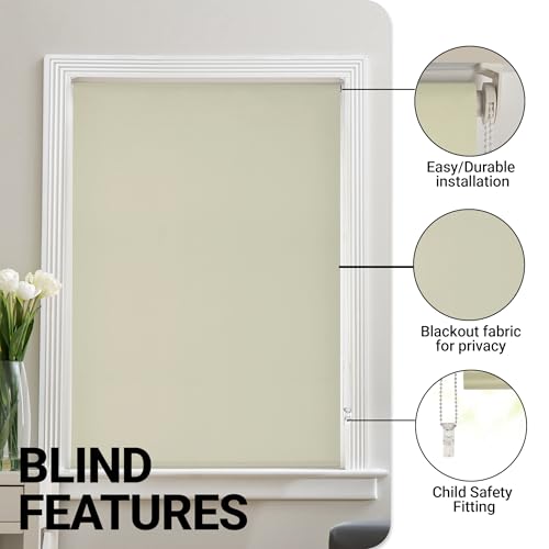 Deco Window 100% Blackout Roller Blinds for Windows 2Ft x 7Ft (W x H) Sun, UV Protection & Glare Resistant for Home & Office-Ivory - Image 3