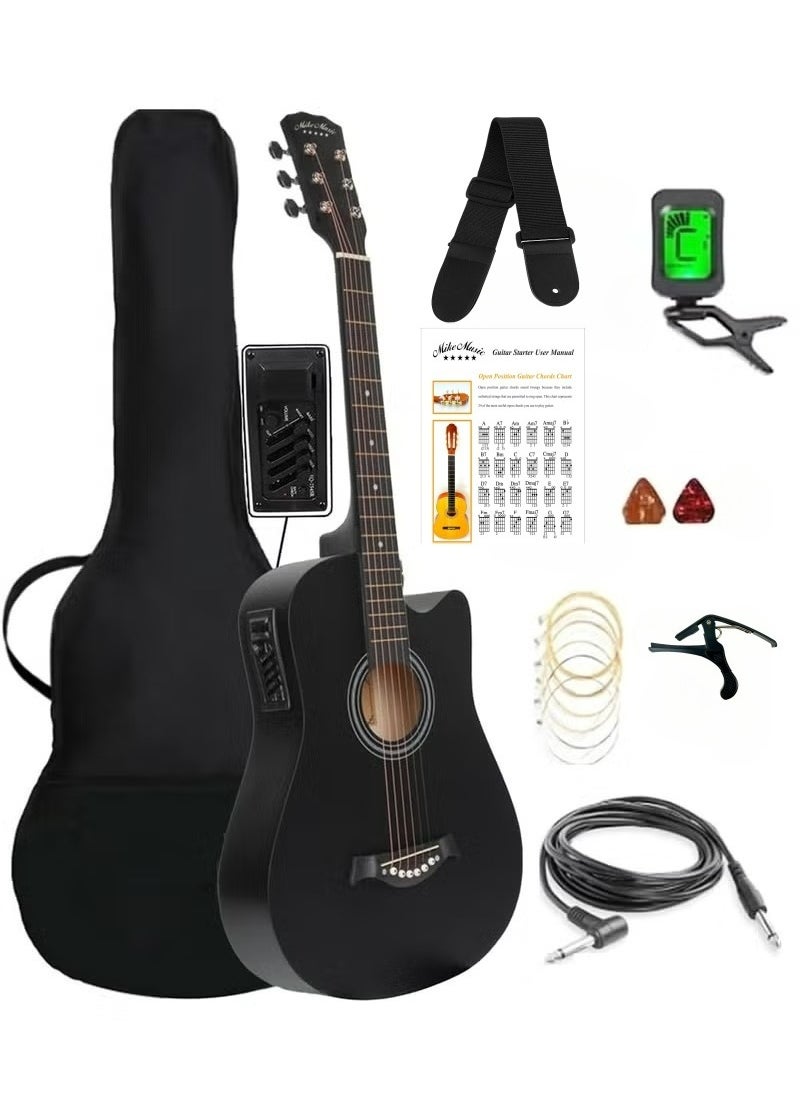 Mike Music 38-Inch Acoustic Electric Guitar Kit with 4-Band EQ, Gig Bag, Capo, Tuner, Chord Chart, Picks, Cable & Strings – Complete Beginner Set by Mike Music  - Image 1