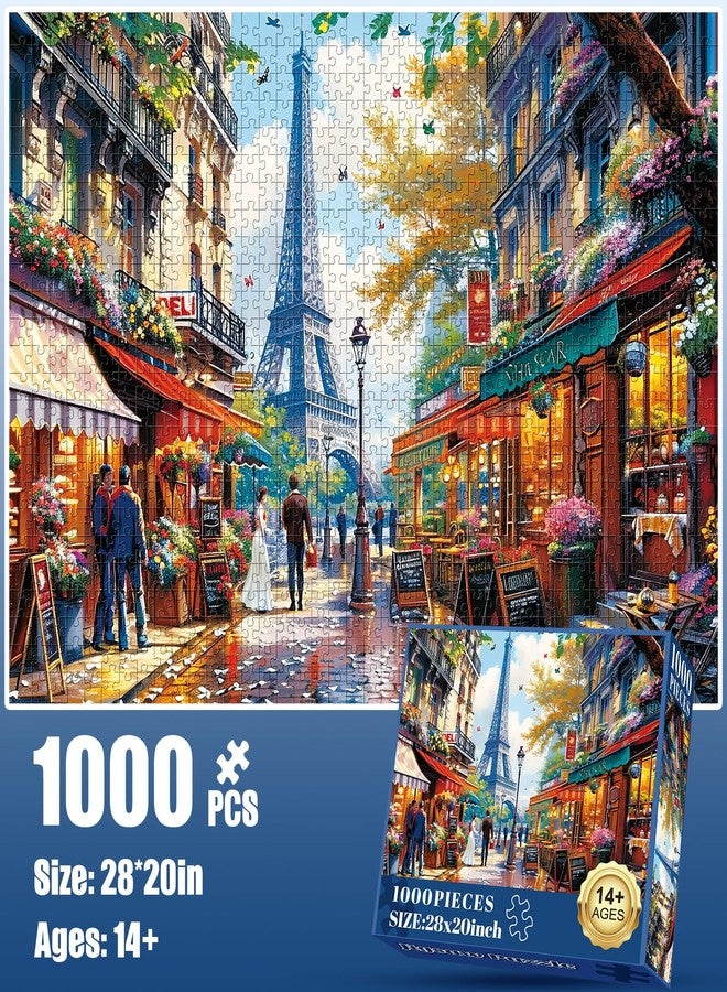 Edsjegn 1000 Pieces Puzzle for Adults - Charming Paris Puzzle for Adults Children - Recycled Paper Jigsaw Puzzle 1000 Pieces - Fun and Challenging Family Game Great Gift Idea, Finished Size is 28 * 20 in - Image 2