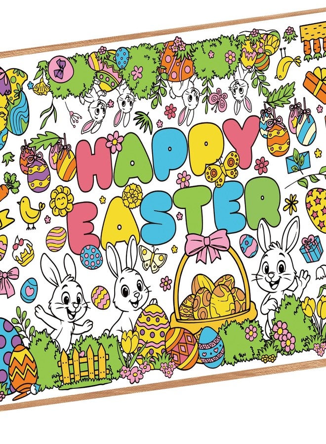 Litmitfu Large Happy Easter Coloring Table Cloth - Giant Spring Rabbits Flower Coloring Poster, Jumbo Funny Draw Paper Tablecloth Cover Banner for Easter Decorations Party Supplies Gifts, 30x72 Inch - Image 1