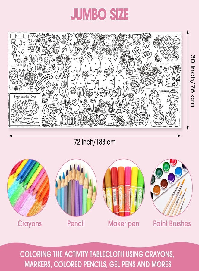 Litmitfu Large Happy Easter Coloring Table Cloth - Giant Spring Rabbits Flower Coloring Poster, Jumbo Funny Draw Paper Tablecloth Cover Banner for Easter Decorations Party Supplies Gifts, 30x72 Inch - Image 3