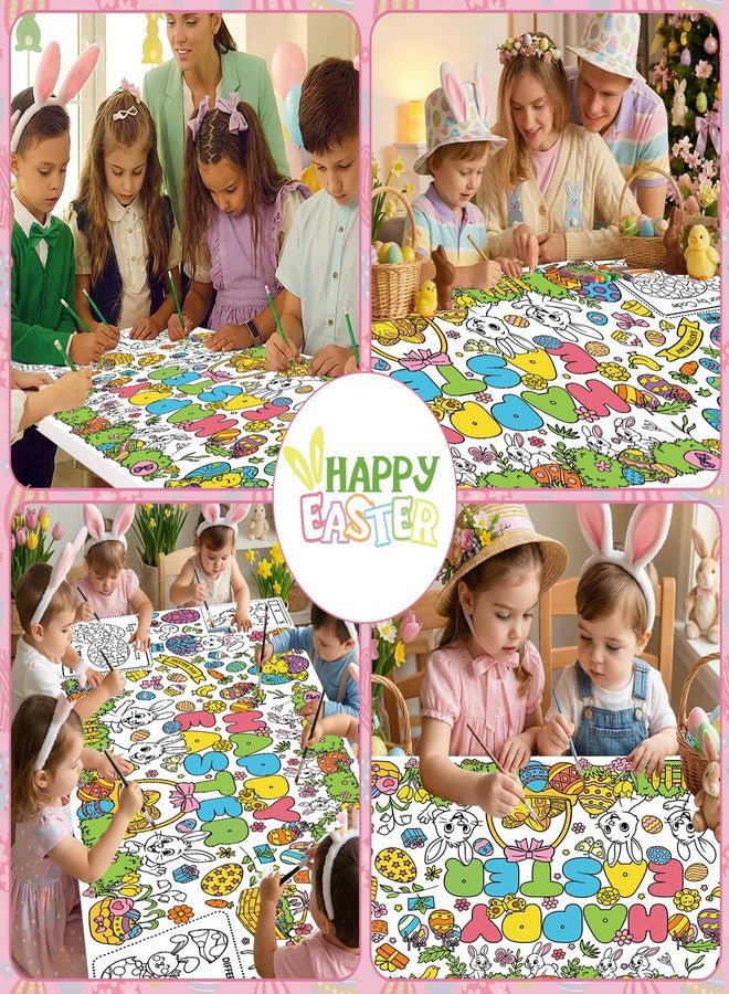Litmitfu Large Happy Easter Coloring Table Cloth - Giant Spring Rabbits Flower Coloring Poster, Jumbo Funny Draw Paper Tablecloth Cover Banner for Easter Decorations Party Supplies Gifts, 30x72 Inch - Image 2