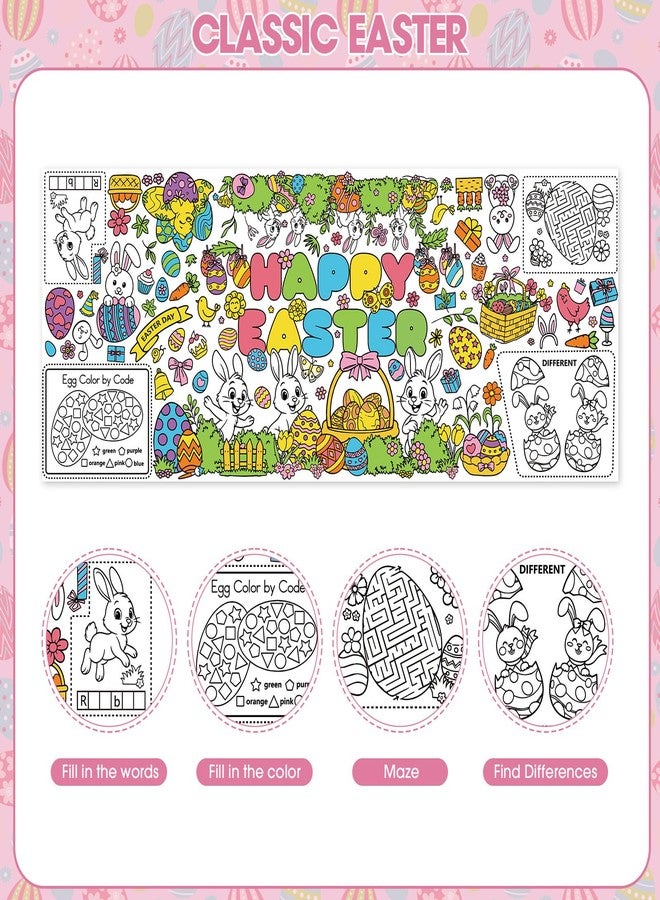 Litmitfu Large Happy Easter Coloring Table Cloth - Giant Spring Rabbits Flower Coloring Poster, Jumbo Funny Draw Paper Tablecloth Cover Banner for Easter Decorations Party Supplies Gifts, 30x72 Inch - Image 4