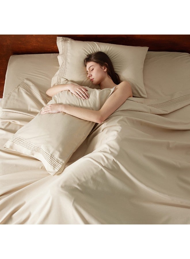 Bedsure Bedsure Deep Pocket Queen Sheets Set - Fits Mattresses Up to 21" Thick, 4 Piece Air Mattress Sheets with Deep Pocket, Moisture Wicking Soft Cooling Bedding Sheets & Pillowcases, Beige  - Image 4