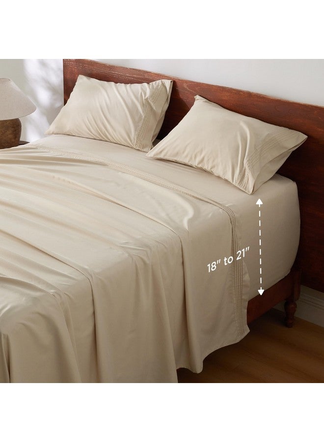 Bedsure Bedsure Deep Pocket Queen Sheets Set - Fits Mattresses Up to 21" Thick, 4 Piece Air Mattress Sheets with Deep Pocket, Moisture Wicking Soft Cooling Bedding Sheets & Pillowcases, Beige  - Image 1