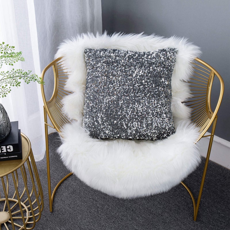 LIGICKY Luxury Series Glitzy Sequin Throw Pillow Covers Sparkling Decorative Glam Glitter Square Cushion Cover Pillow Cases for Sofa Couch Bedroom Home Party Decor (18 x 18 Inches, Silvery Grey) - Image 1