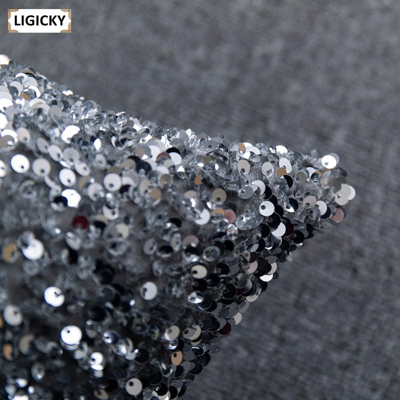 LIGICKY Luxury Series Glitzy Sequin Throw Pillow Covers Sparkling Decorative Glam Glitter Square Cushion Cover Pillow Cases for Sofa Couch Bedroom Home Party Decor (18 x 18 Inches, Silvery Grey) - Image 4