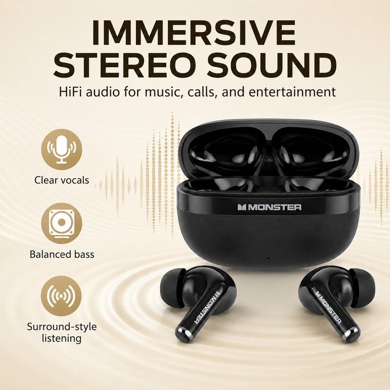 Monster Wireless Bluetooth 6.0 Earbuds with AI Live Translation, In-Ear True Wireless Earphones, HiFi Stereo Sound, Smart Touch Control, Long Battery Life Charging Case for Travel, Work, Calls and Music - Image 3