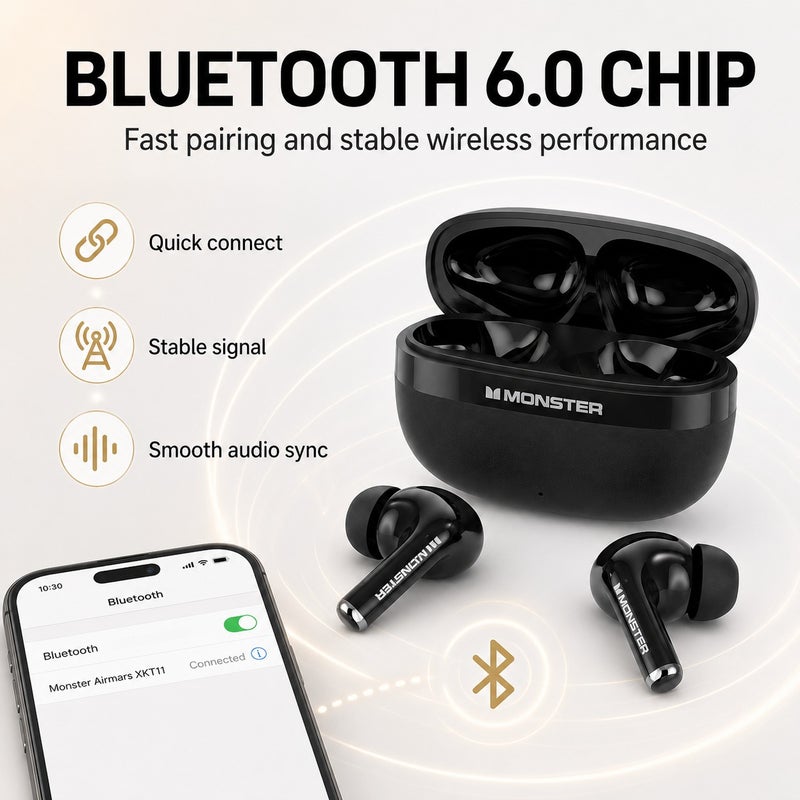 Monster Wireless Bluetooth 6.0 Earbuds with AI Live Translation, In-Ear True Wireless Earphones, HiFi Stereo Sound, Smart Touch Control, Long Battery Life Charging Case for Travel, Work, Calls and Music - Image 4