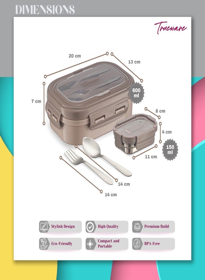 Trueware علبة طعام ترووير بيكاسو معزولة حرارياً من الفولاذ المقاوم للصدأ، خالية من مادة BPA، محكمة الإغلاق، آمنة للاستخدام مع الطعام، تحتوي على حاويتين، سعة 750 مل - Image 2