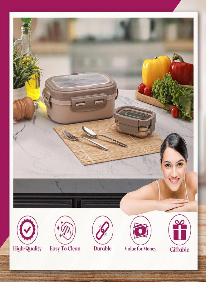 Trueware علبة طعام ترووير بيكاسو معزولة حرارياً من الفولاذ المقاوم للصدأ، خالية من مادة BPA، محكمة الإغلاق، آمنة للاستخدام مع الطعام، تحتوي على حاويتين، سعة 750 مل - Image 3
