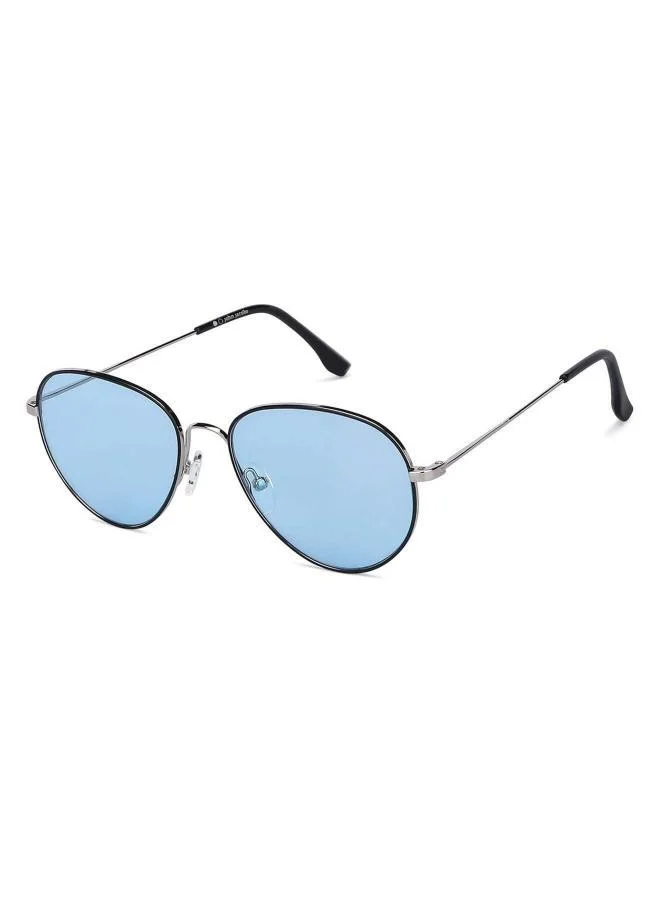 جون جاكوبس نظارة شمسية دائرية فضية زرقاء من جون جاكوبس بحماية من الأشعة فوق البنفسجية للرجال والنساء مقاس متوسط