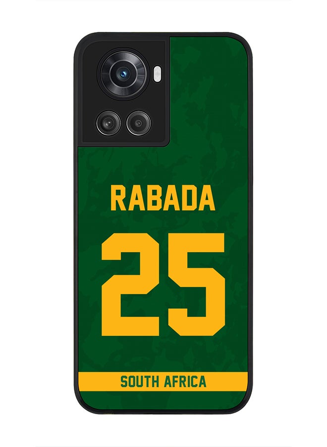 Stylizedd Rugged Black Edge Case for OnePlus 10R 5G / OnePlus Ace 5G, Slim fit Soft Case Flexible thin Cover - Player Name - Kagiso Rabada, Jersey Number- 25 - Image 1